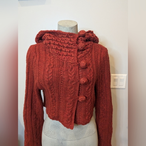 Vintage Y2K Anthropologie wool blend hooded knit crop cardigan,  orange Size XL - Picture 9 of 15